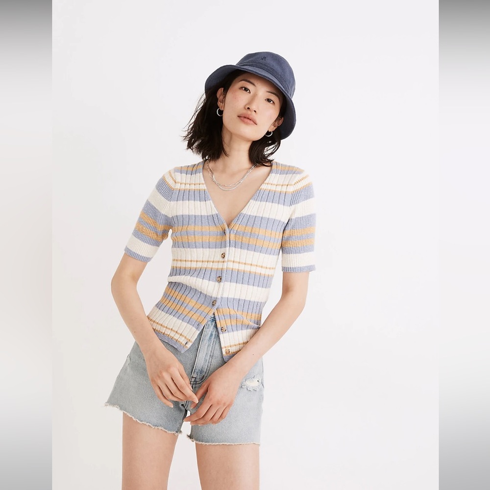 Glencrest Button-Front Sweater Tee In Stripe | Ma… - image 1